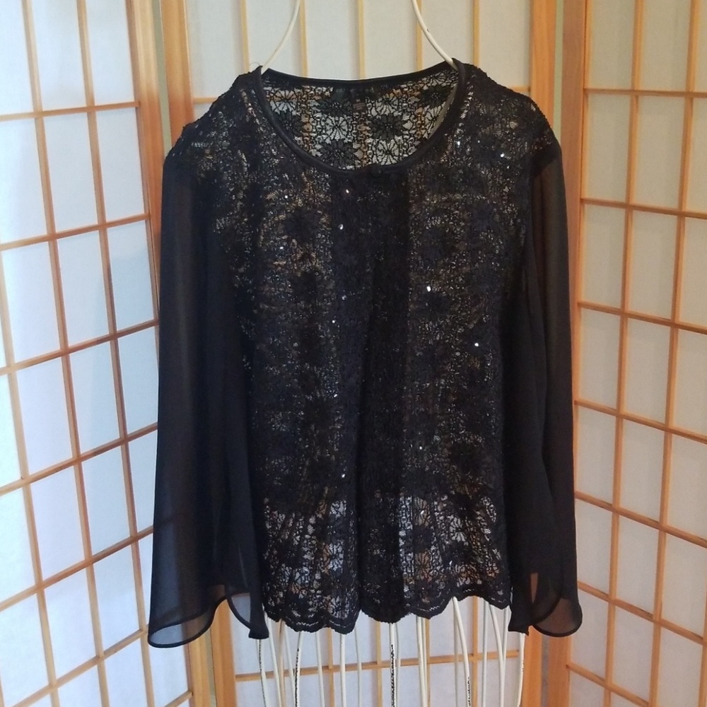 Connected Apparel Lace Sheer Black Cardigan Jacket